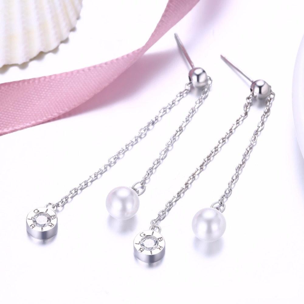 Fashion Tassel Simulated Pearl Accessorise 925 Sterling Silver Lonv Dangle Earrings For Women Party Jewelry - Personalized Jewel