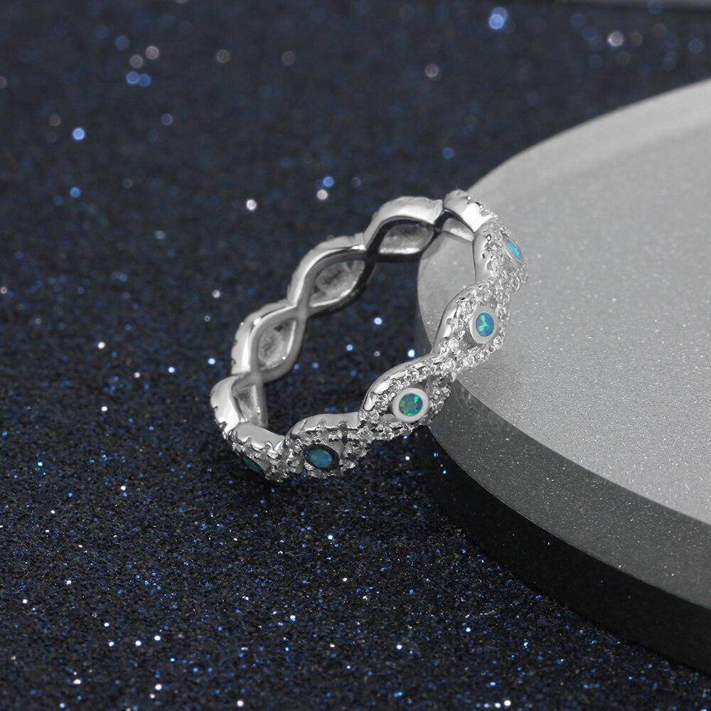 Fashionable Infinity Love Sterling Silver Ring for Women - Blue Opal Stone with Cubic Zirconia Stone - Arranged Ring for Weddings - Personalized Jewel