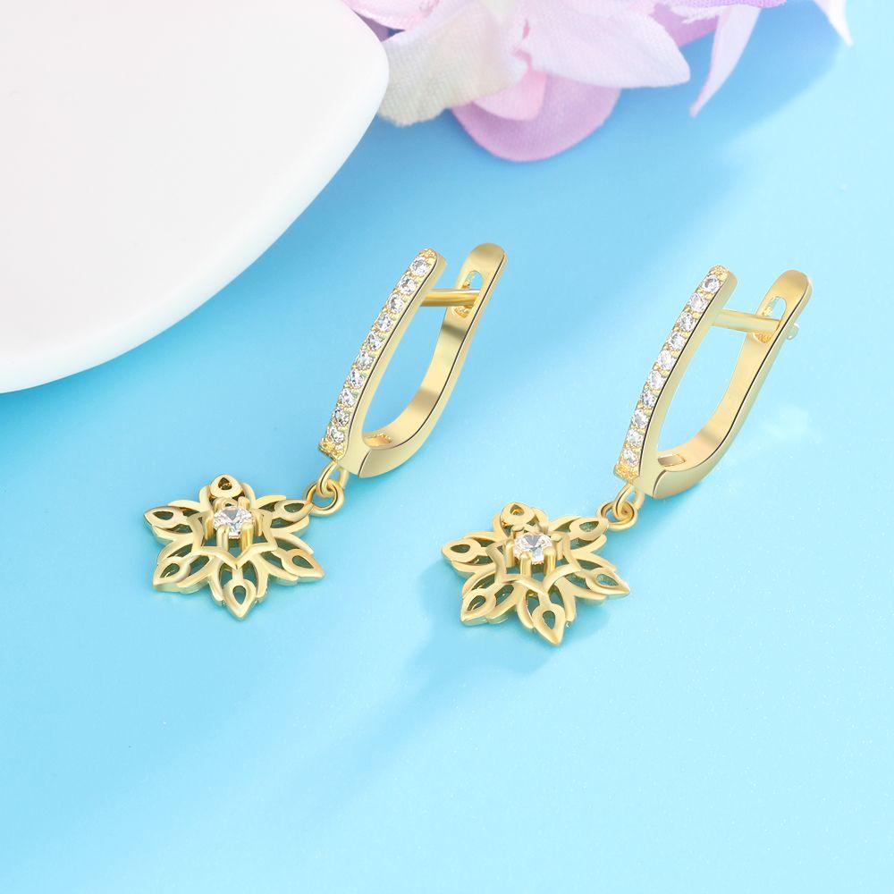 Flower Design Gold Colour Drop Earrings for Women, Perfect Hoop Jewelry for Parties - Personalized Jewel