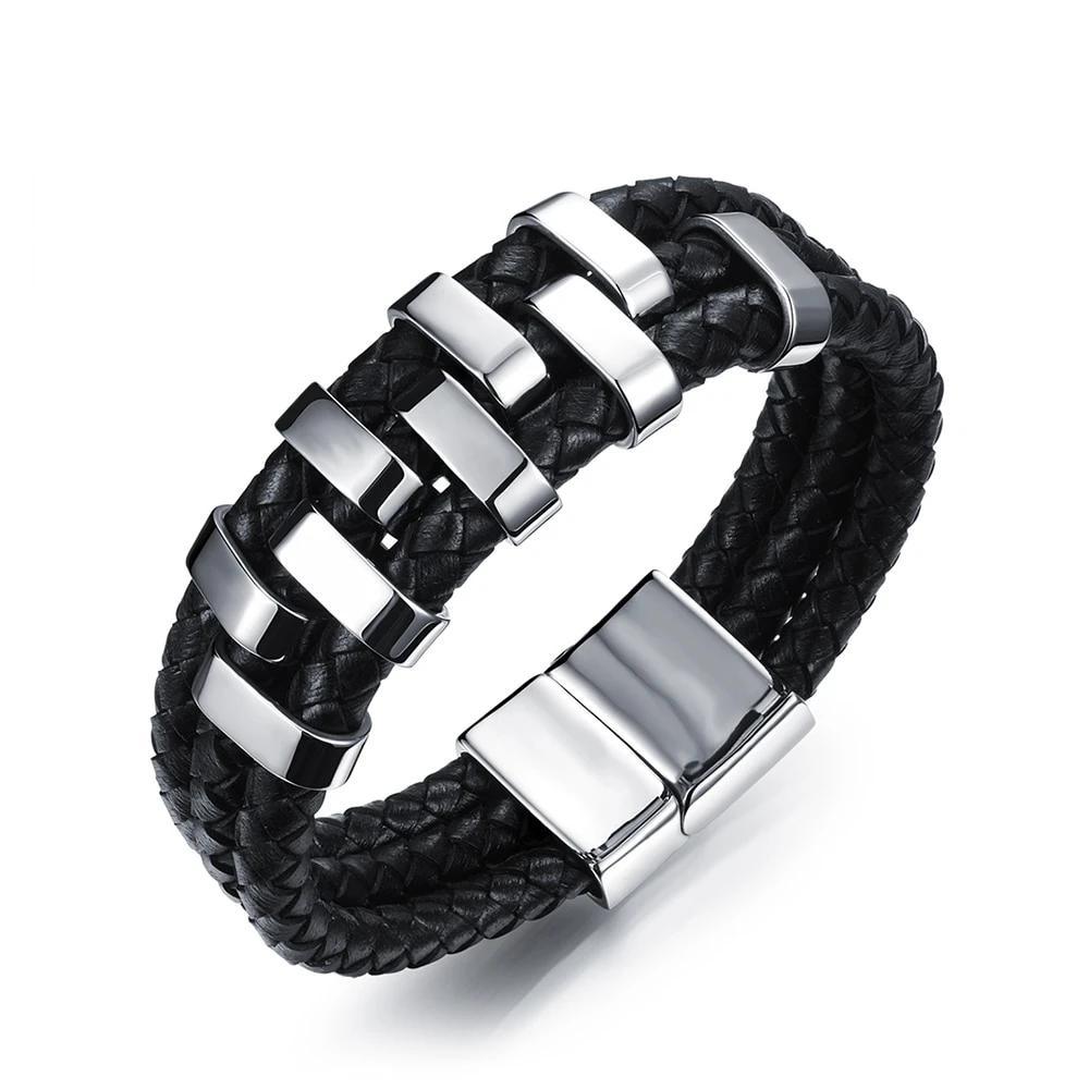 Genuine Cowhide Chain Stainless Steel Bracelets and Bangles for Men - Classic Chain Design Bracelets for Stylish Men - Personalized Jewel