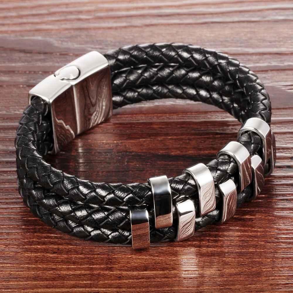 Genuine Cowhide Chain Stainless Steel Bracelets and Bangles for Men - Classic Chain Design Bracelets for Stylish Men - Personalized Jewel