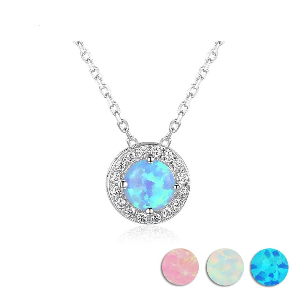 Genuine Sterling Silver Jewelry Necklace for Women with Elegant Round Opal Pendant - Personalized Jewel