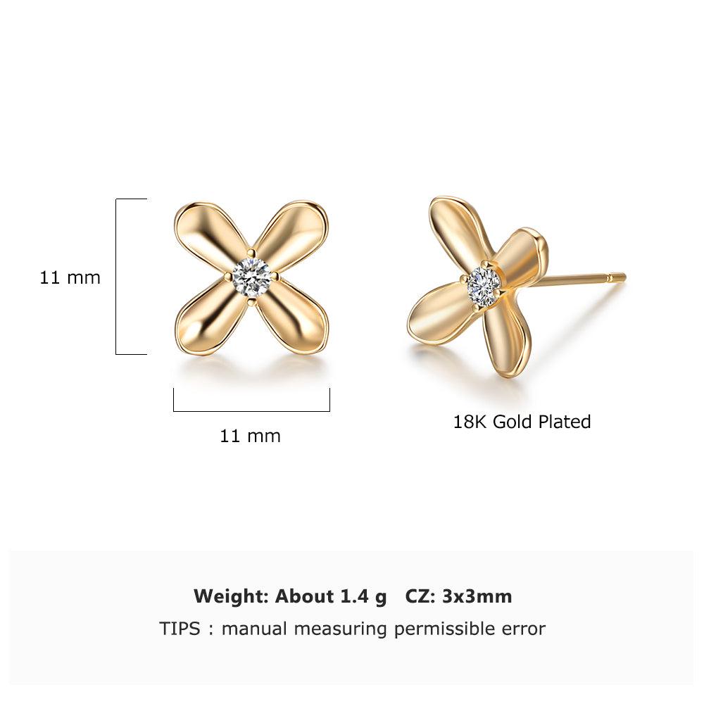 Gold Color Floral Design Earrings- Stainless Steel Stud Earrings- Cubic Zirconia Stone Stud Earring- Party Accessories for Women - Personalized Jewel