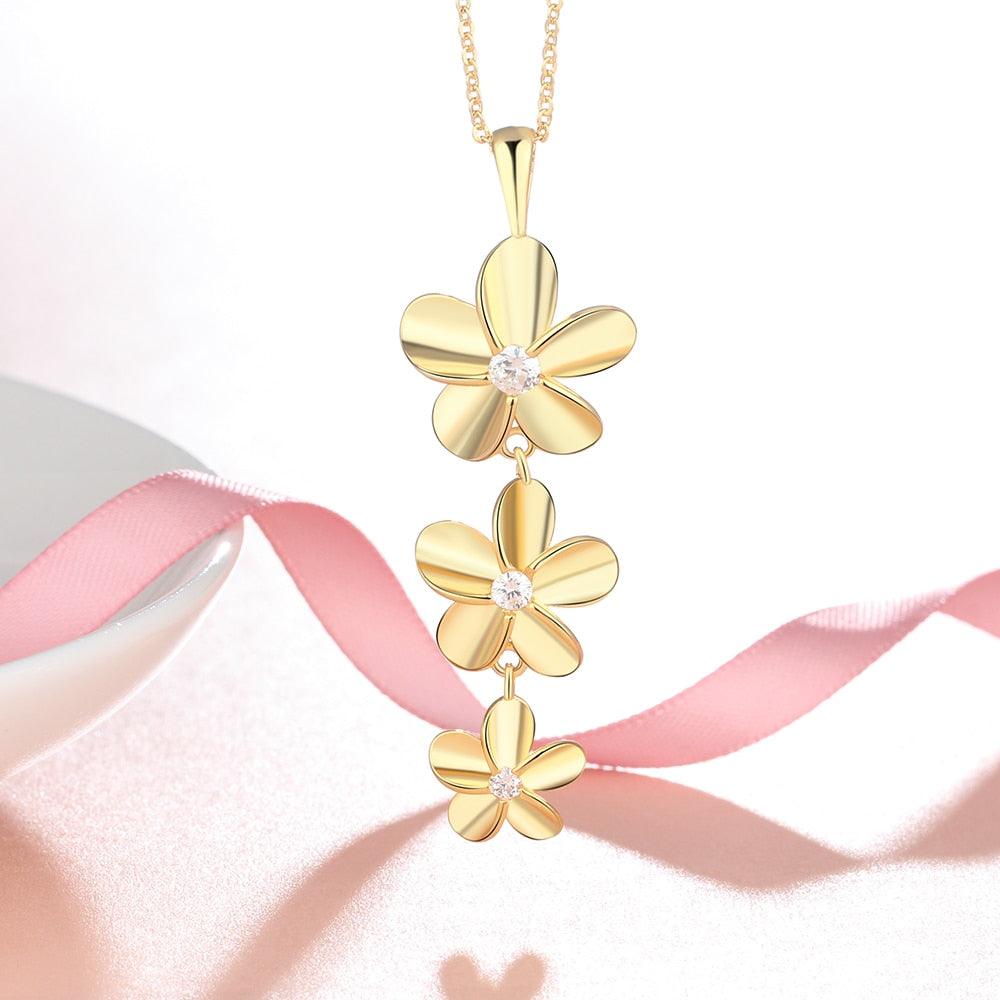 Gold Color Necklace with Triple Flower Zirconia Pendant for Women, Gift Jewelry for Mother - Personalized Jewel