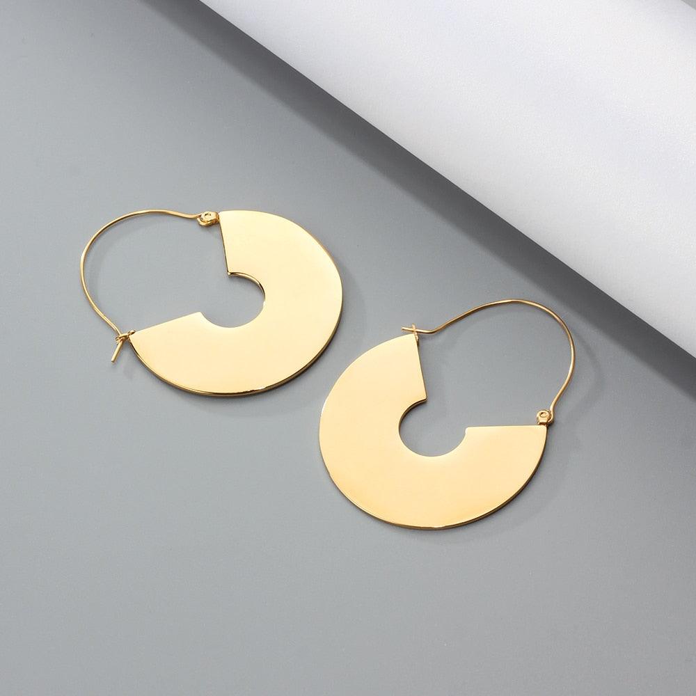 Gold-color Stainless Steel Geometric Shaped Exaggerated Hoop Earring, Party Accessorise for Women - Personalized Jewel