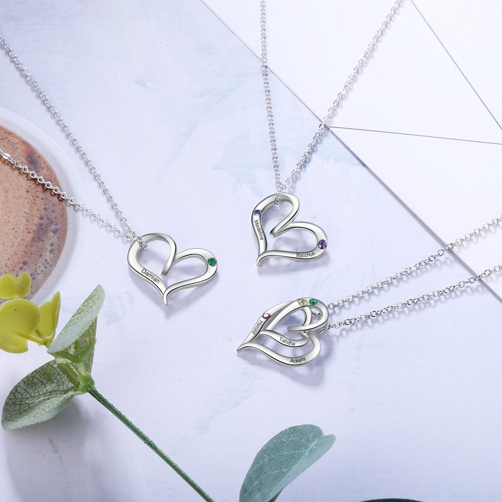 Heart Charm Necklace- 3-Name Engraving Necklace Trendy Necklace for Women - Personalized Jewel