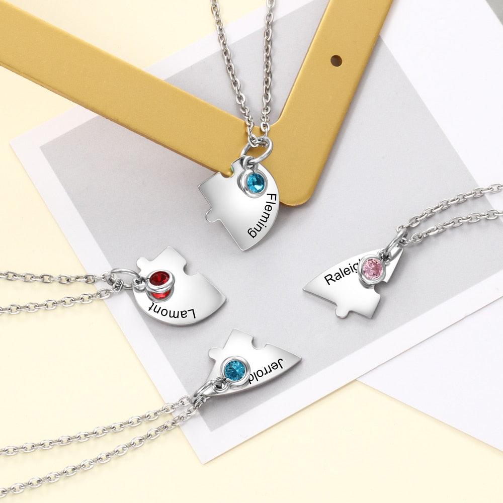 Heart Shape Friendship Necklace, Stainless Steel Personalized Necklace for Women, Birthstone Engraved Necklace for Four Friends - Personalized Jewel