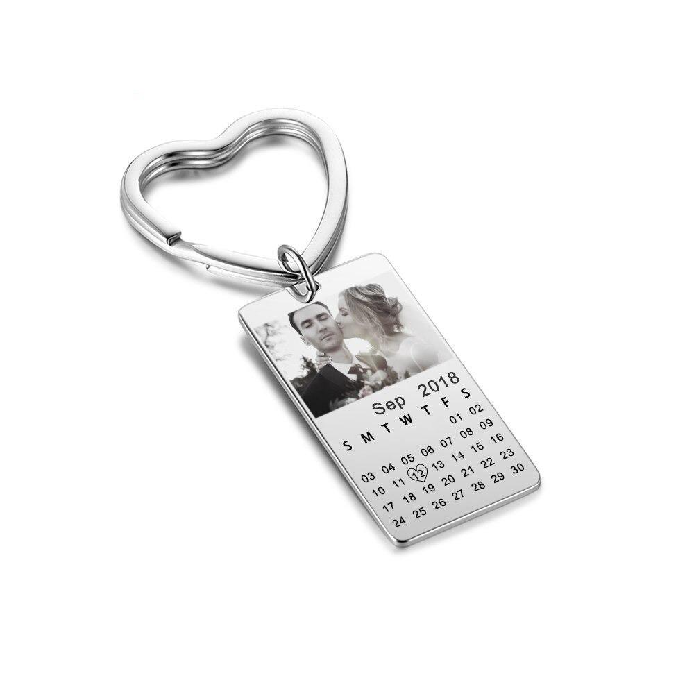 Heart-Shaped Keyring with Customized Photo & Date Engraved - Personalized Jewel