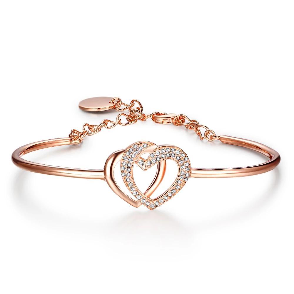 Heart to Heart Classic Rose Gold Color Bangle Bracelets for Women, Party Jewelry Accessories - Personalized Jewel