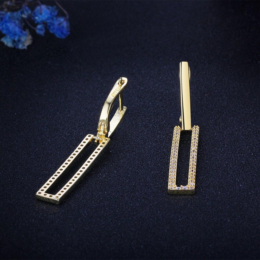 High-Quality Silver Rectangle Shaped Gold Plated Long Dangling Drop Earrings with Cubic Zirconia, Fashion Jewelry for Women - Personalized Jewel
