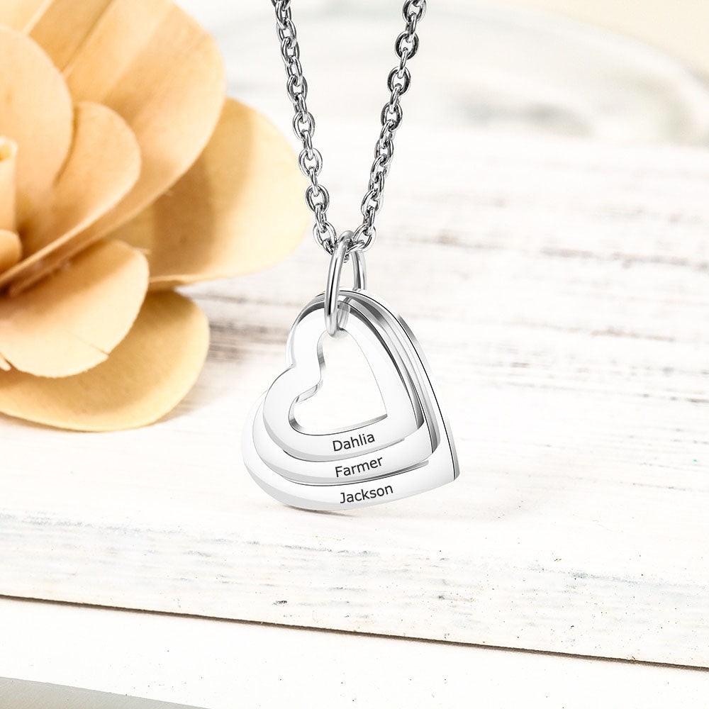 Hollow Heart Sterling Silver Necklace - 3 Custom Names - Personalized Jewel