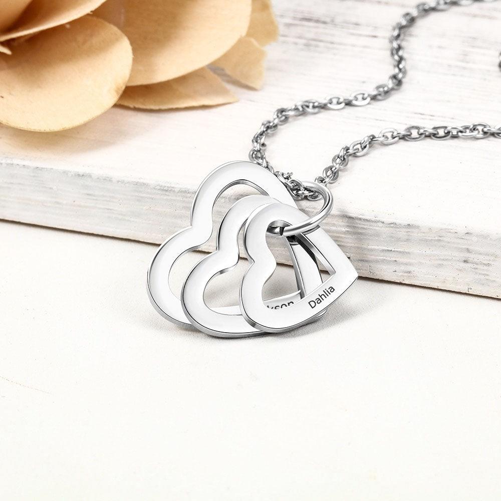 Hollow Heart Sterling Silver Necklace - 3 Custom Names - Personalized Jewel