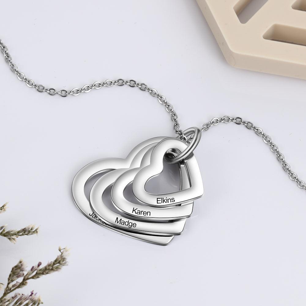 Hollow Heart Sterling Silver Necklace - 4 Custom Names - Personalized Jewel