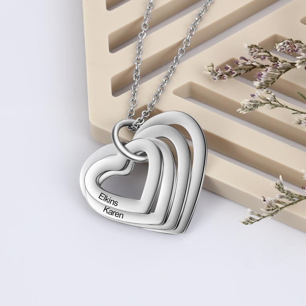 Hollow Heart Sterling Silver Necklace - 4 Custom Names - Personalized Jewel