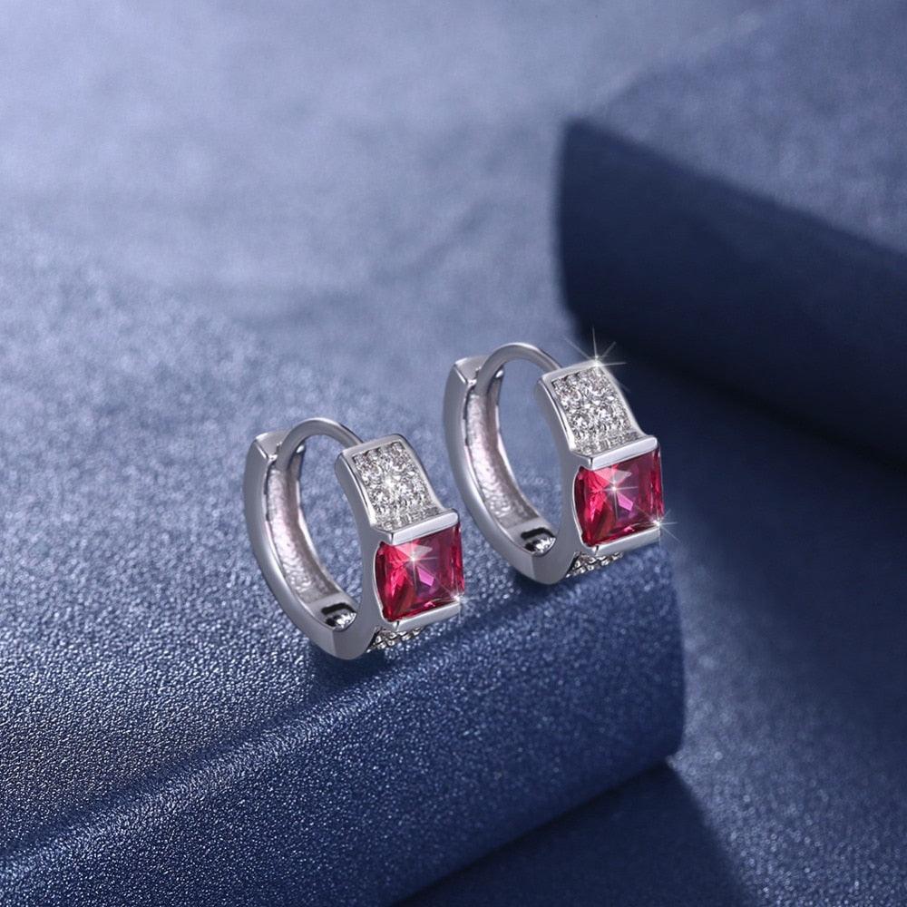 Hoop Earrings for Women- Red Zirconia Stone Stud Earrings for Women- Stylish Accessories for Women- Stud Earrings for Women- Party Accessories for Women - Personalized Jewel