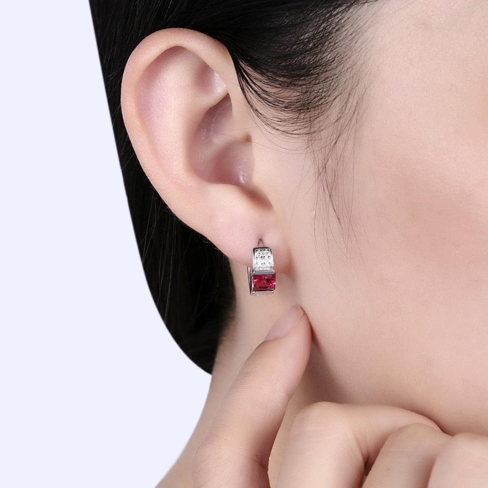 Hoop Earrings for Women- Red Zirconia Stone Stud Earrings for Women- Stylish Accessories for Women- Stud Earrings for Women- Party Accessories for Women - Personalized Jewel