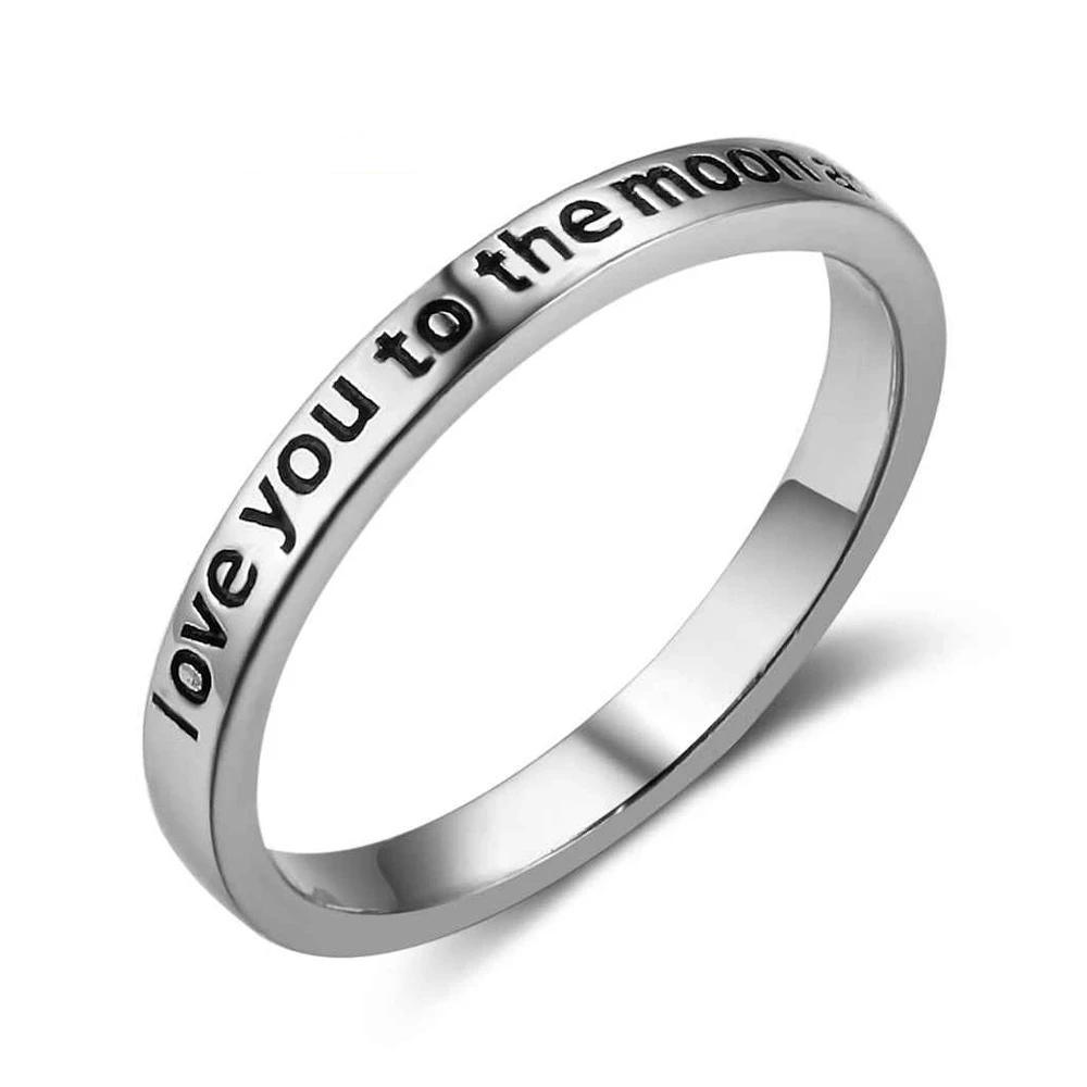 I Love You to the Moon and Back Engraved Sterling Silver Ring Band, Unisex Trendy Jewelry - Personalized Jewel