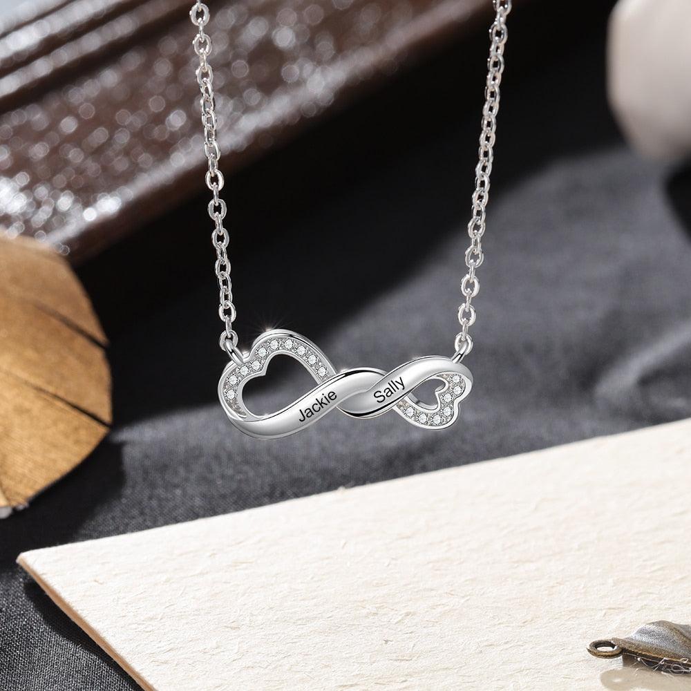 Infinity Love Pendant for Women, Stone Studded Jewellery for Women, 2 Name Engraving Jewellery for Women - Personalized Jewel