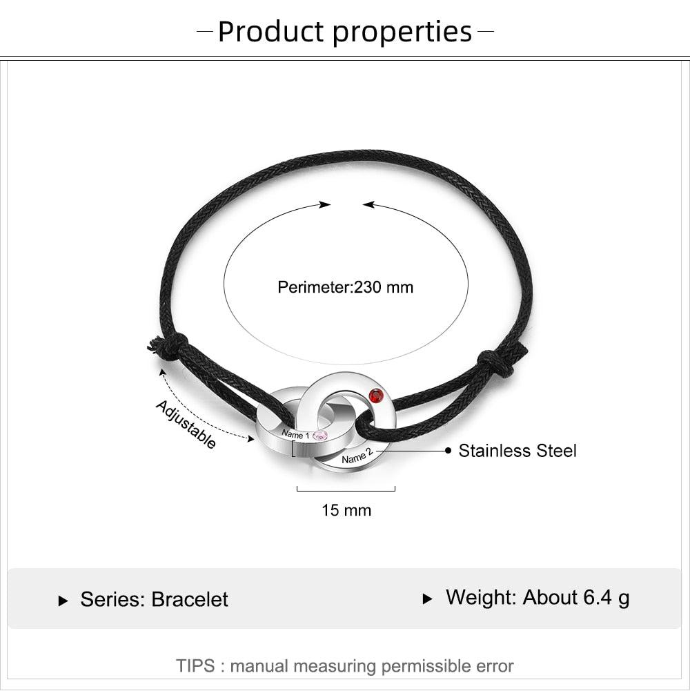 Interlocked Circle Bracelet- Personalized Birthstone Stainless Steel Bracelet - Personalized Jewel