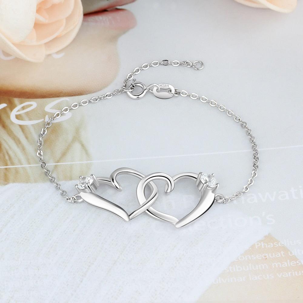 Intertwined Heart Bracelet with Cubic Zirconia Fashion Adjustable Chain Bracelets for Women - Personalized Jewel