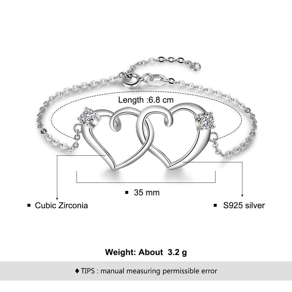 Intertwined Heart Bracelet with Cubic Zirconia Fashion Adjustable Chain Bracelets for Women - Personalized Jewel