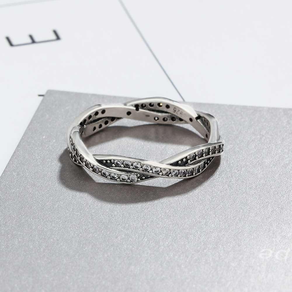 Intertwined Ring for Lovers - Stone Set Silver Ring - Gift for Women on Valentine’s Day - Sterling Silver Ring for Women - Personalized Jewel