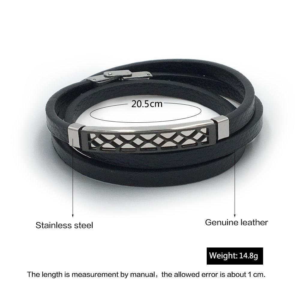 Leather Bracelet for Men Stainless Steel Double Layer Bracelet - Personalized Jewel