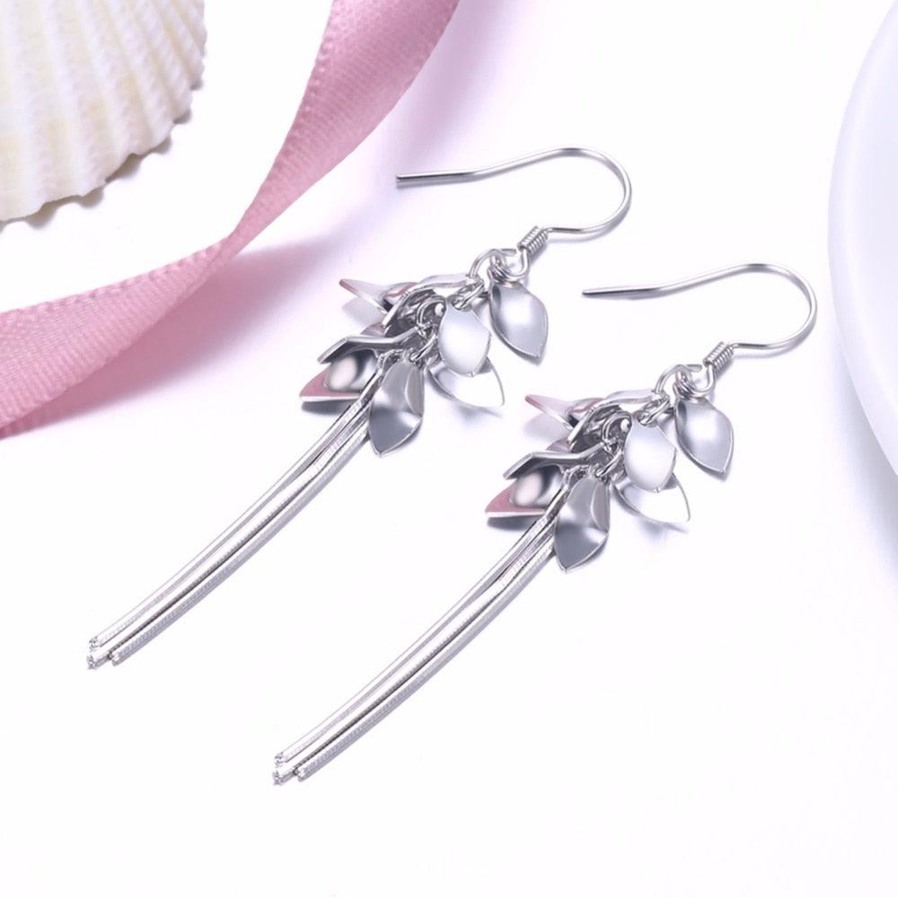 Leaves Shape 925 Sterling Silver Long Hook Earring, Fashion Party Jewelry for Women, Gift for Her - Personalized Jewel