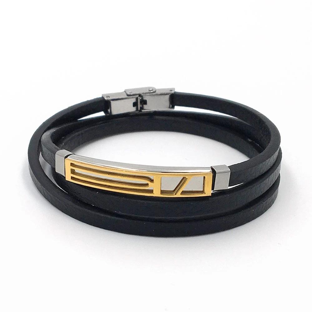 Men’s Trendy Stainless Steel Genuine Leather Bracelets, Fashionable Black Wrap Wristband Gift for Men - Personalized Jewel