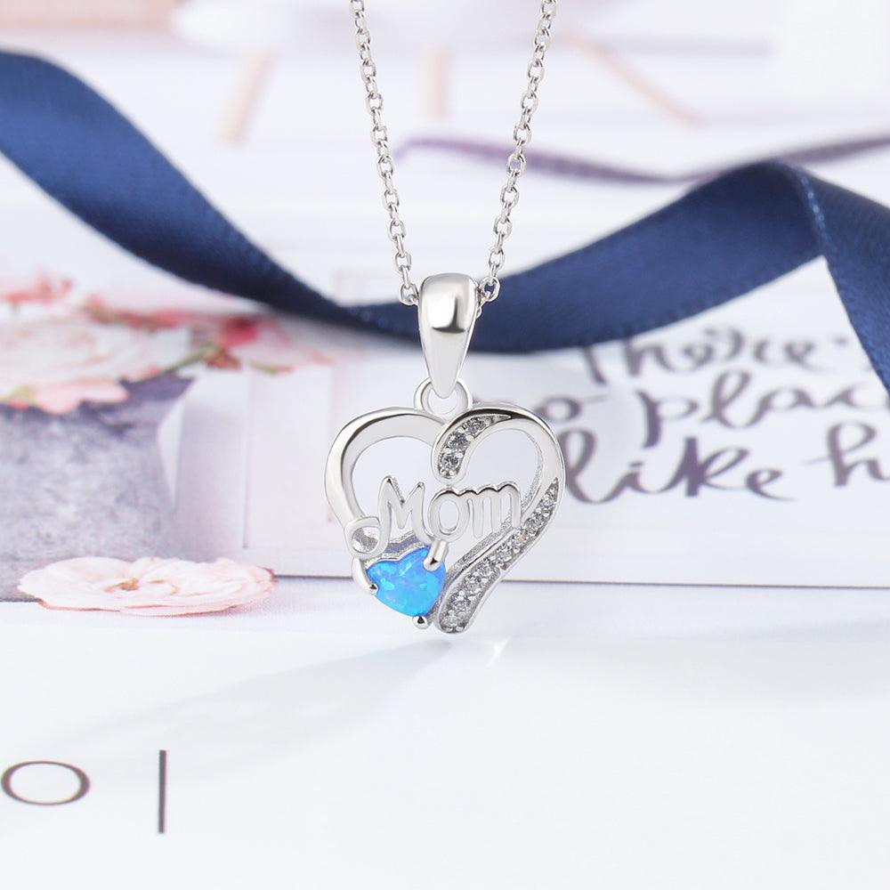 Mom Heart Shape Blue Pendant & Necklace - Personalized Jewel