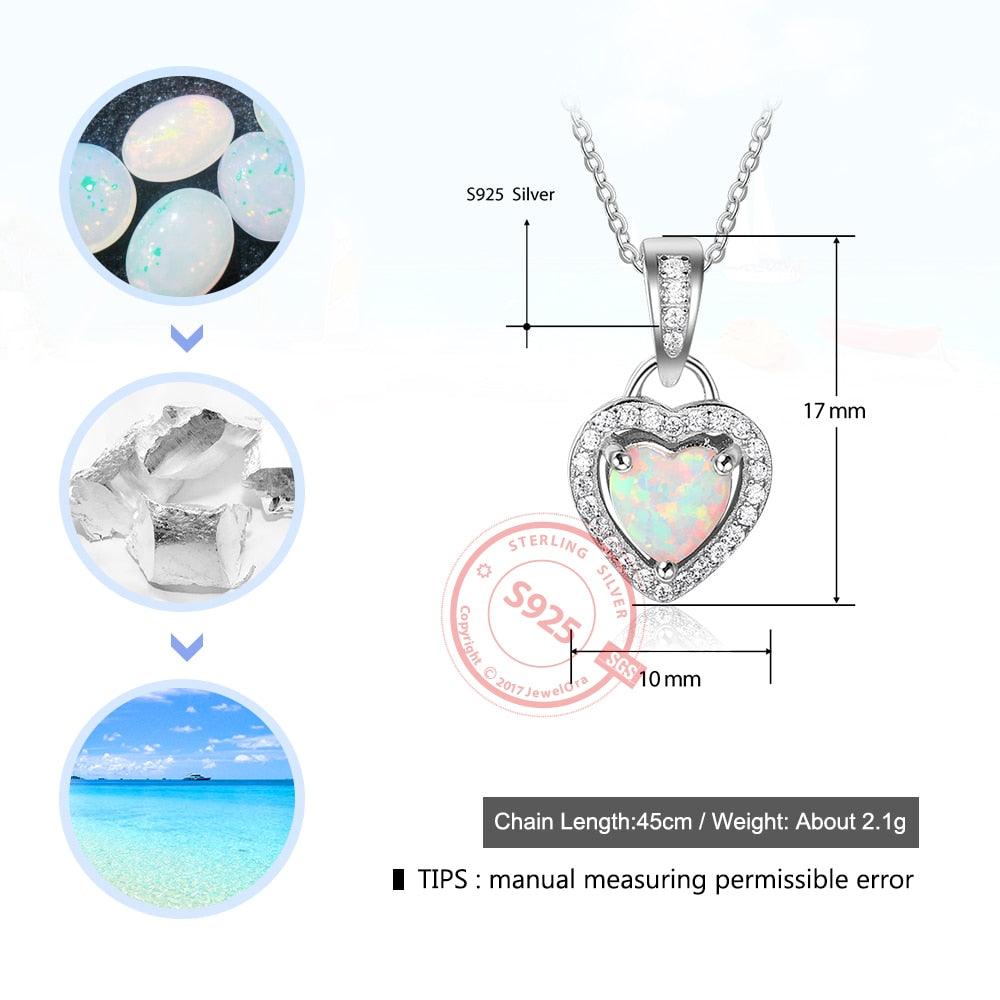 Opal Stone Heart Pendant Silver Necklace - Personalized Jewel