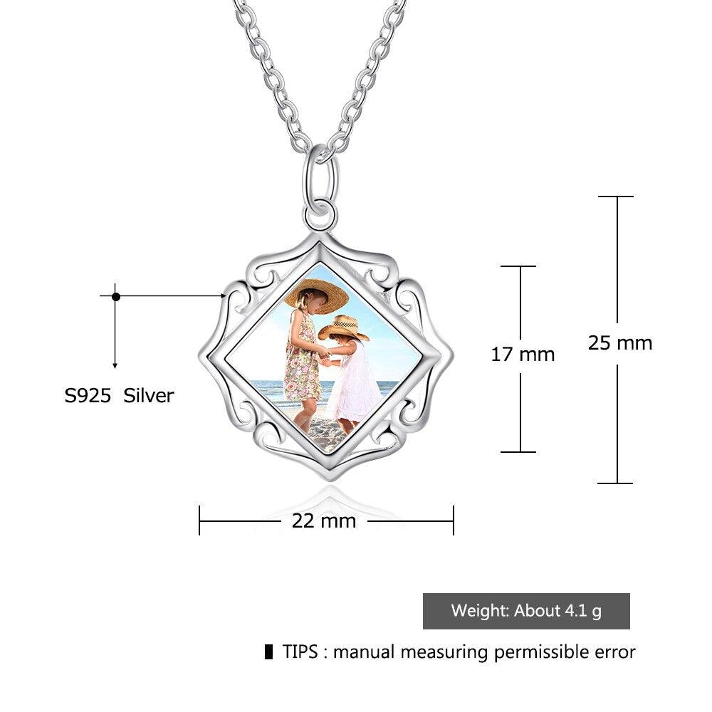 Openwork Pattern Border Personalized Custom Color Photo Necklace 925 Sterling Silver Anniversary Jewelry - Personalized Jewel