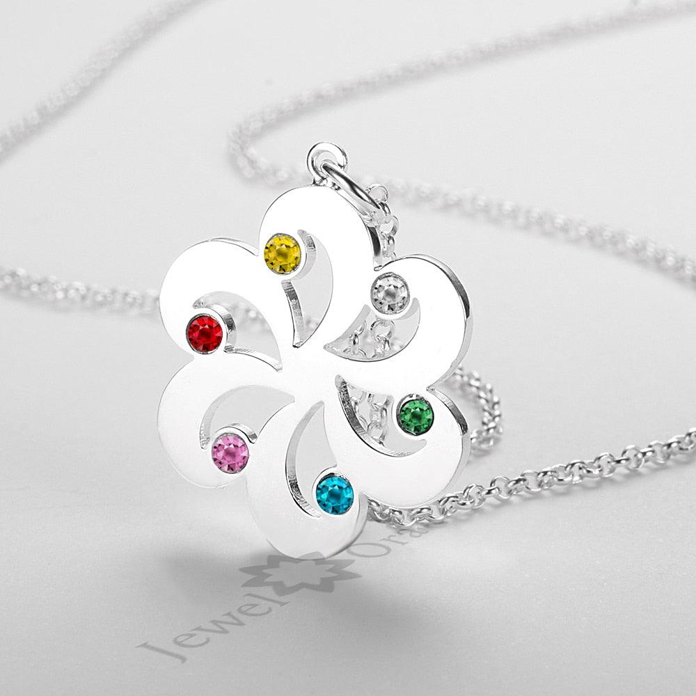 Personalize 925 Sterling Silver Flower Name Necklace DIY Birthstone Friendship & Family Christmas Gift - Personalized Jewel