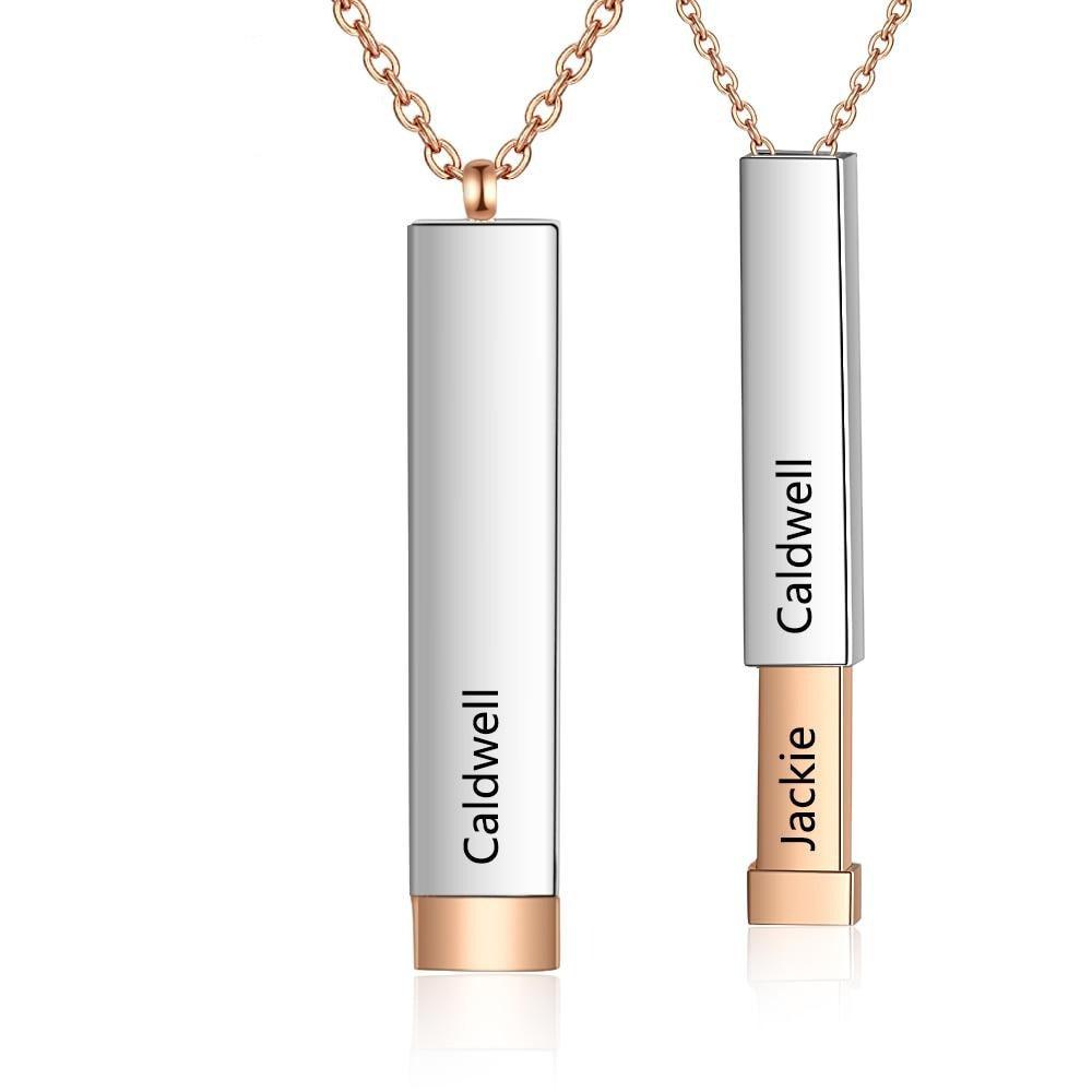 Personalized 2 Names Vertical Bar Rose Gold Color Engraving Stainless Steel Chain Necklace - Personalized Jewel