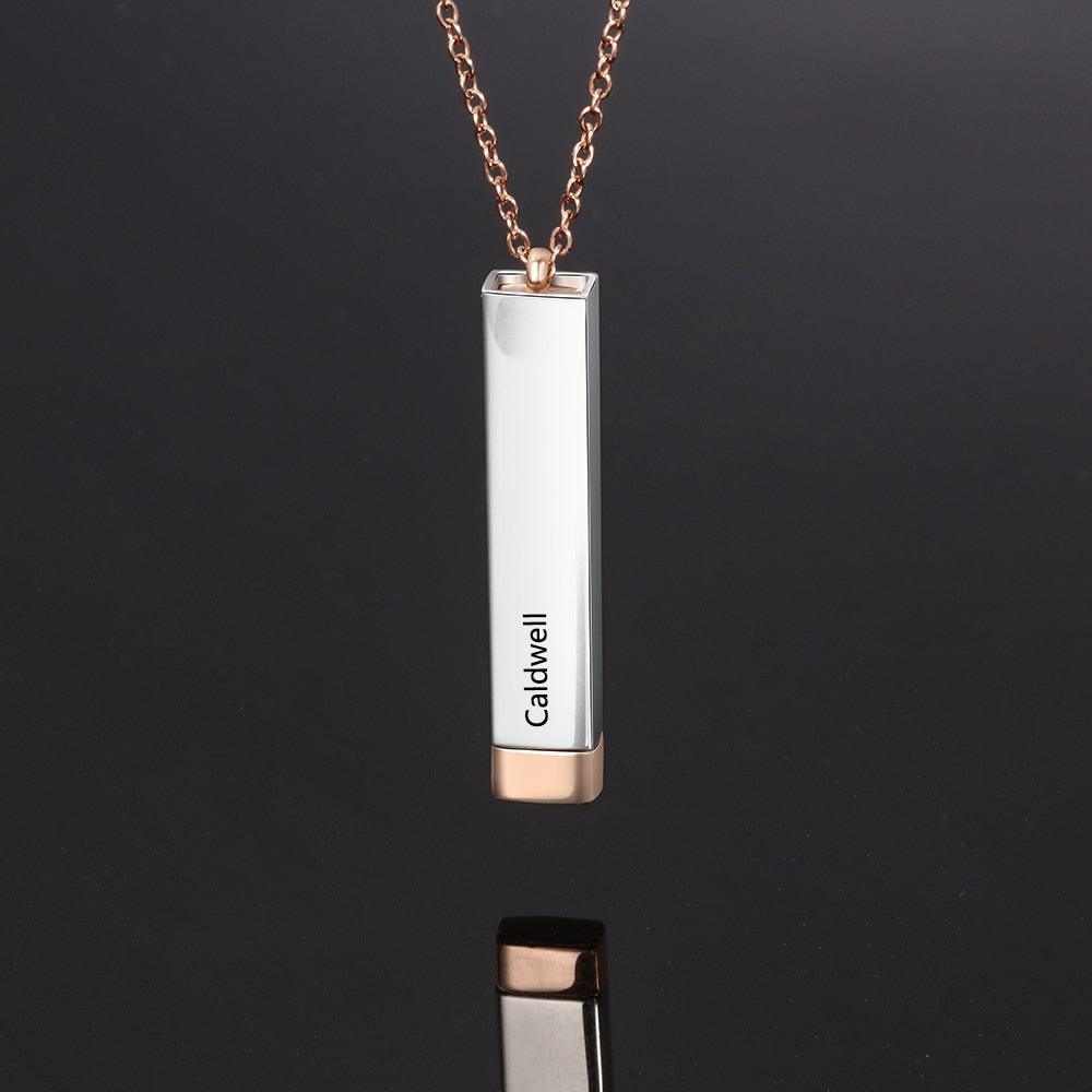 Personalized 2 Names Vertical Bar Rose Gold Color Engraving Stainless Steel Chain Necklace - Personalized Jewel