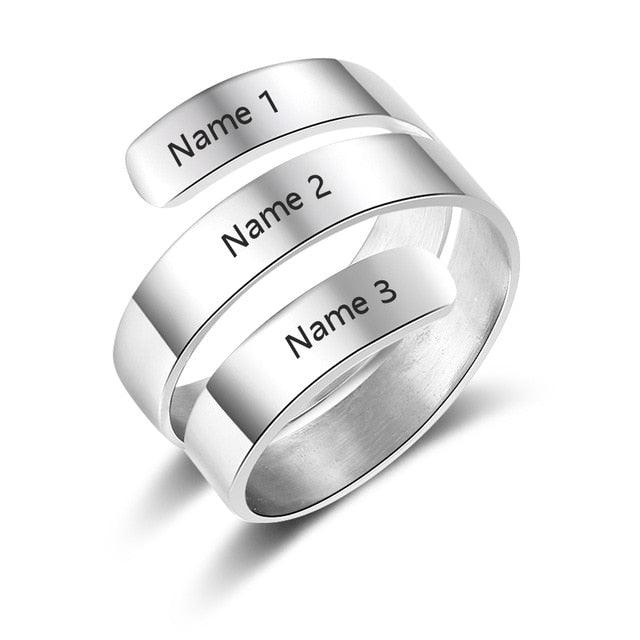 Personalized 3 Name Engraved Stainless Steel Adjustable Ring, 2 Color Options, Fashion Jewelry Gift for Women - Personalized Jewel