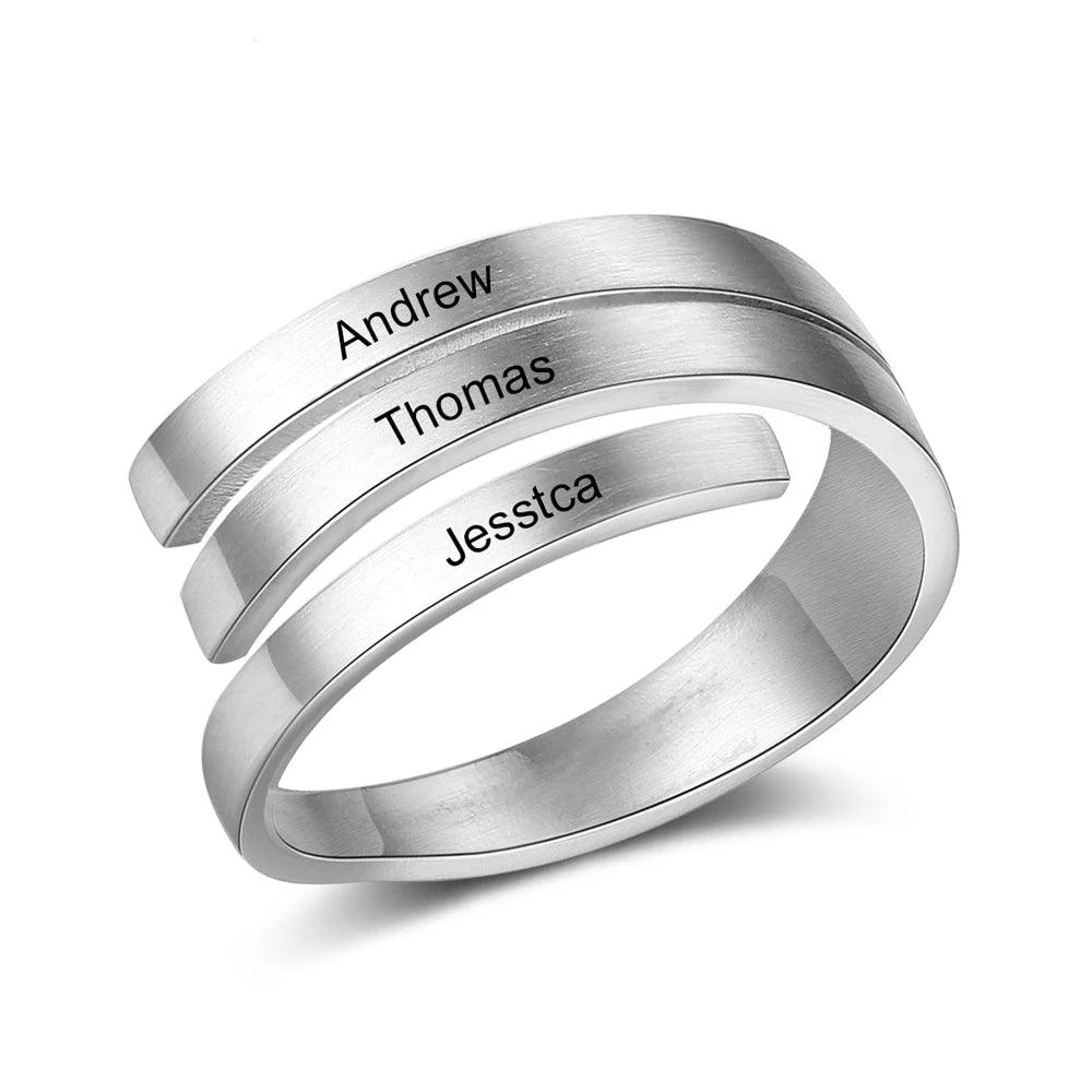 Personalized 3 or 4 Names Engraved Adjustable Wrap Ring, Jewelry Gift for Women - Personalized Jewel