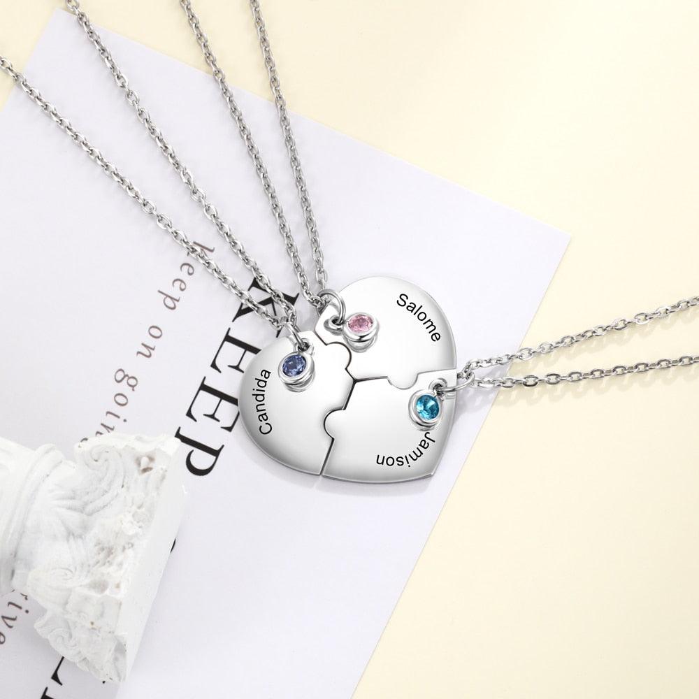 Personalized 3pcs/Set Stainless Steel Heart Best Friend Necklace with Birthstone for 3 Friends - Personalized Jewel