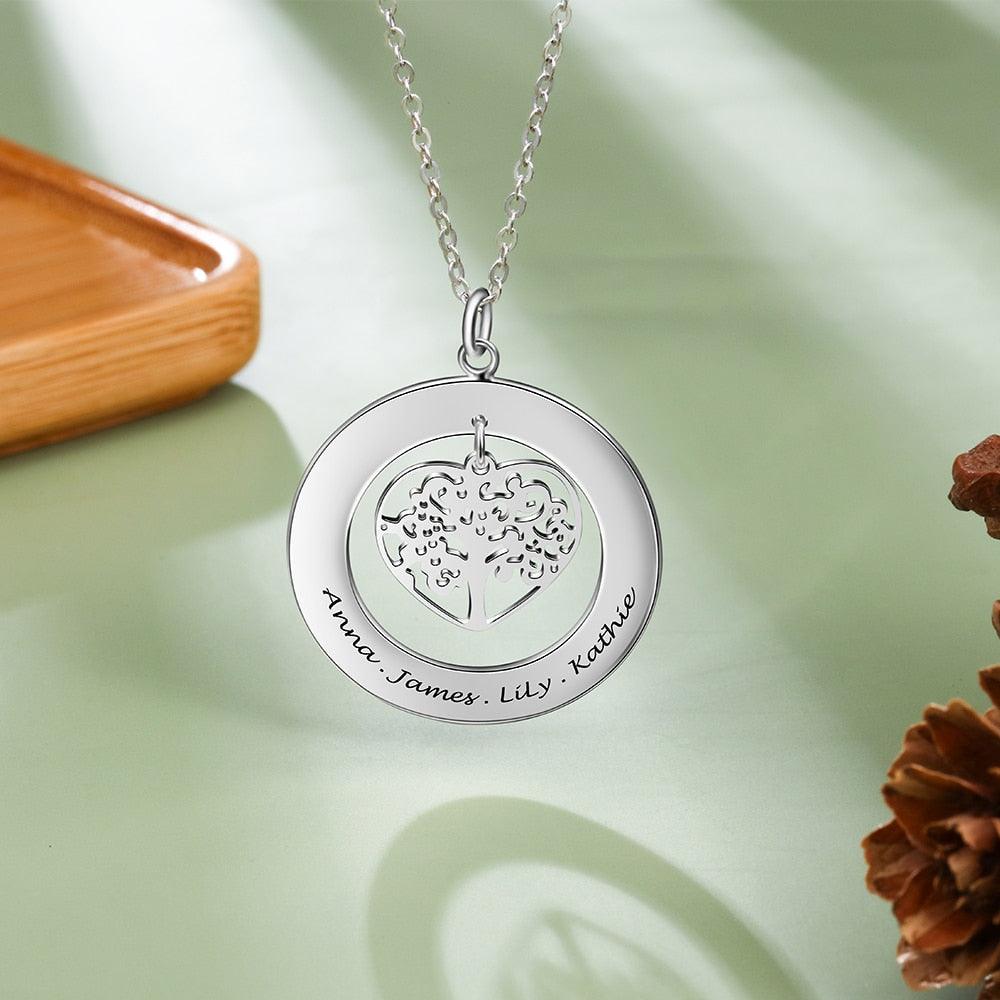 Personalized 925 Silver Sterling Necklace With Tree Of Life Name Engrave Pendant Gift - Personalized Jewel