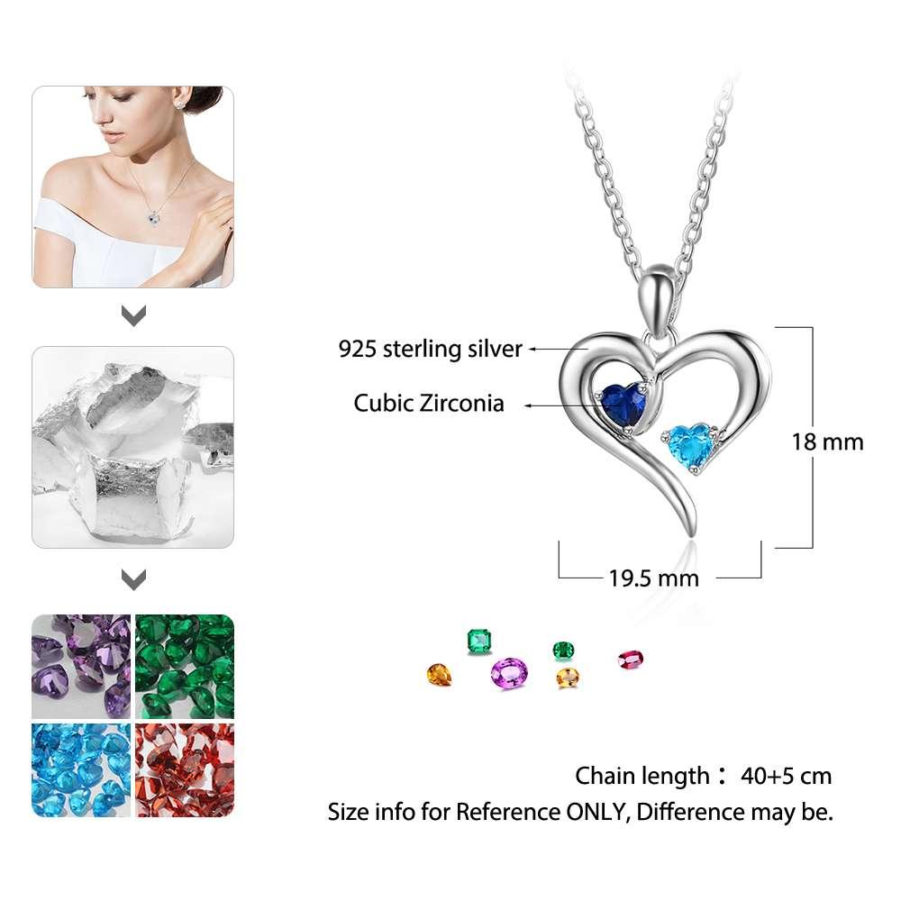 Personalized 925 Sterling Silver 2 Birthstone Necklace Pendants Engraved Heart BirthStones Jewelry Mom Gift - Personalized Jewel