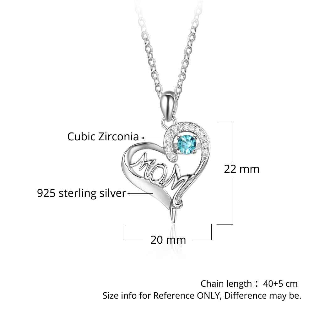 Personalized 925 Sterling Silver Birthstone Necklace with Mom Shape Love and Heart Jewelry Best Gift for Mom - Personalized Jewel