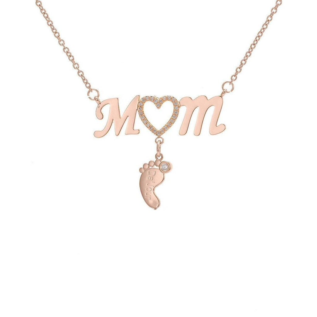 Personalized 925 Sterling Silver CZ Love Heart Pendant - Mom 1 Baby Feet Drop Pendant Necklace - Personalized Jewel