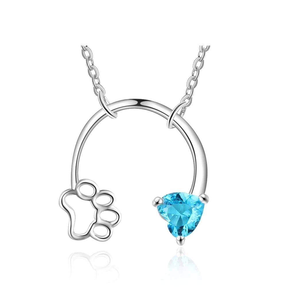 Personalized 925 Sterling Silver Dog Cat Footprints Paw Necklace & Heart Pendant, Trendy Jewelry Gift - Personalized Jewel