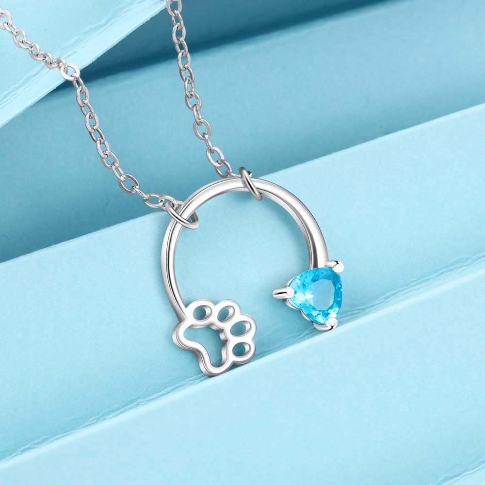 Personalized 925 Sterling Silver Dog Cat Footprints Paw Necklace & Heart Pendant, Trendy Jewelry Gift - Personalized Jewel