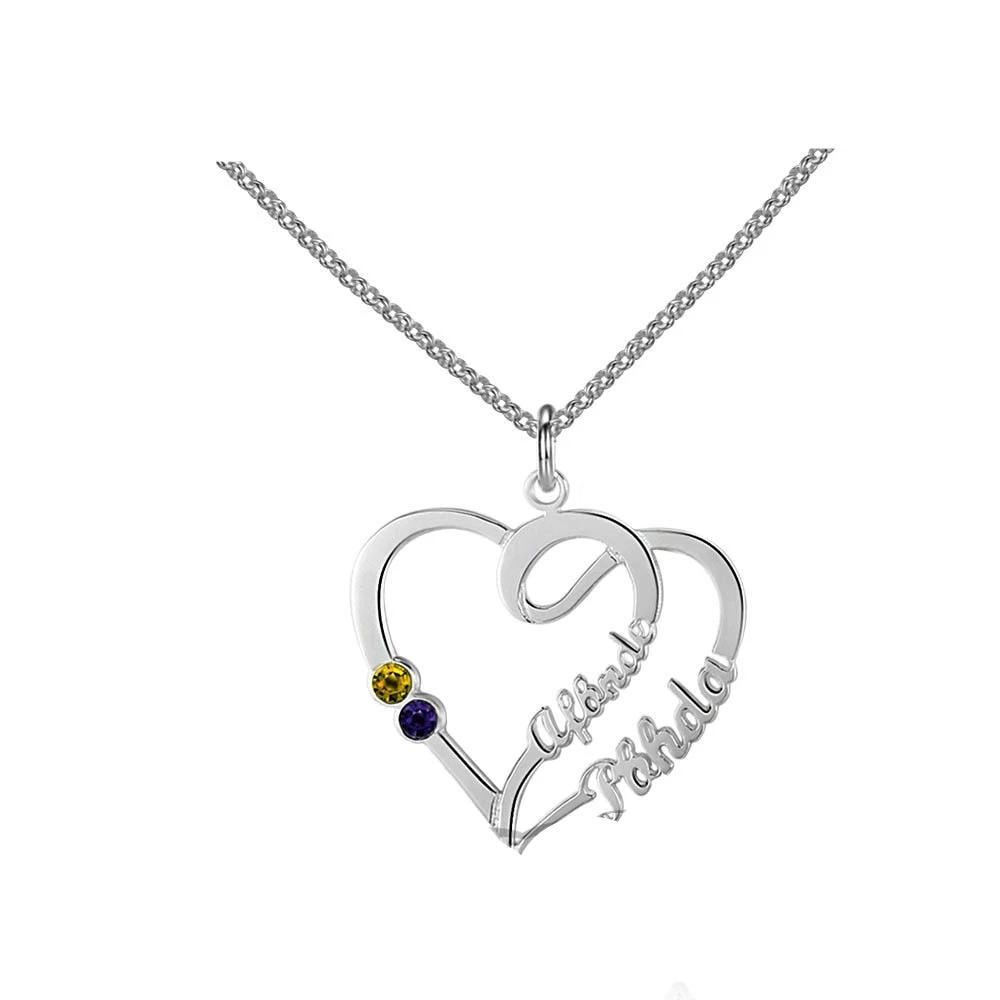 Personalized 925 Sterling Silver Double Heart Pendant Necklace - Personalized Jewel