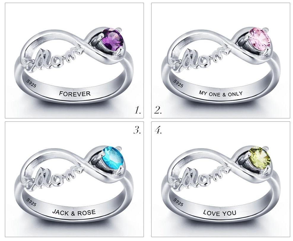 Personalized 925 Sterling Silver Engraved Name & Birthstone Mom Rings, Fashion Jewelry Gift for Mom - Personalized Jewel