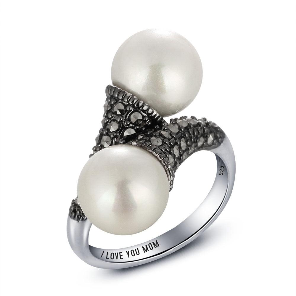 Personalized 925 Sterling Silver Mosaic Stone Simulated Pearl Rings, Fashion Jewelry For Women - Personalized Jewel