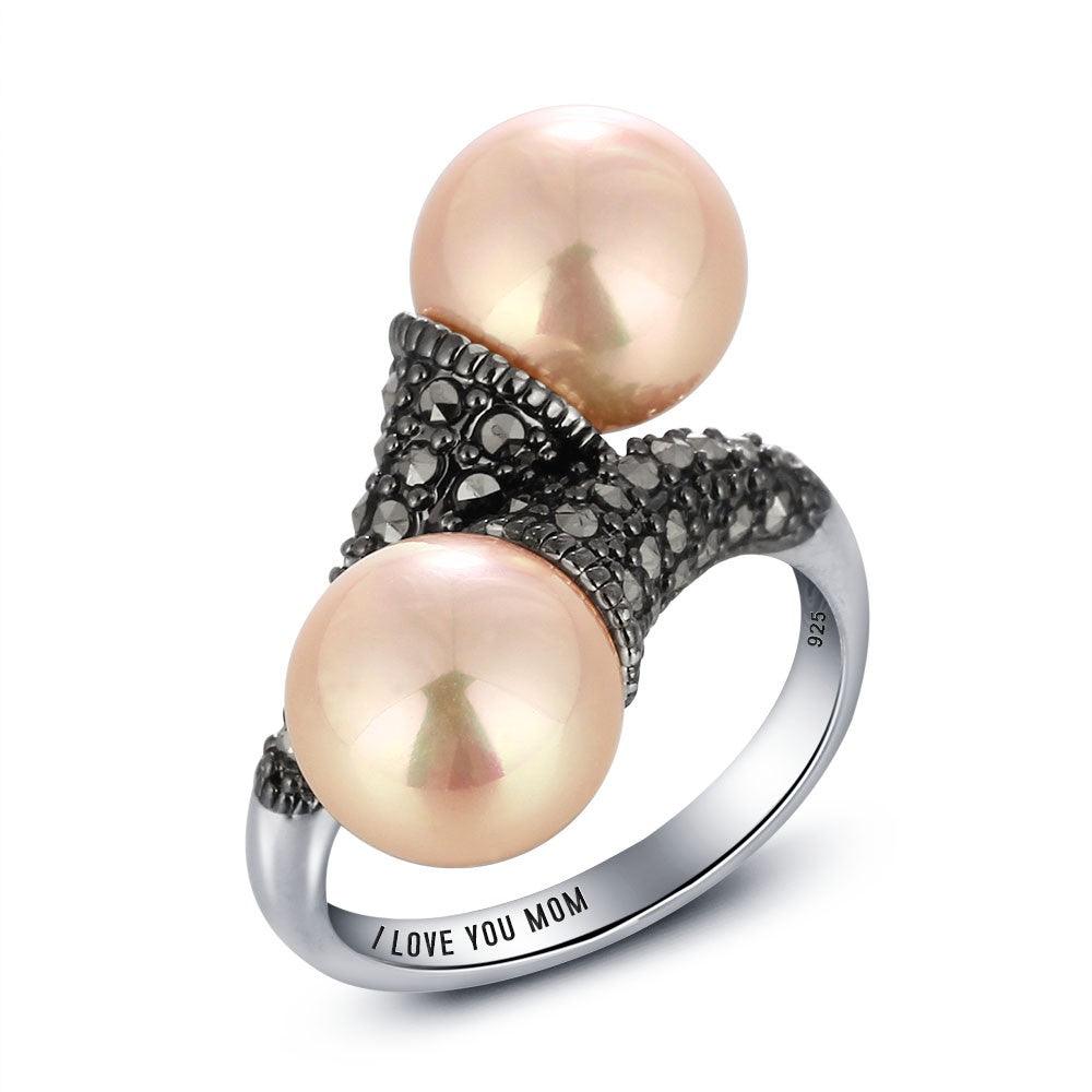 Personalized 925 Sterling Silver Mosaic Stone Simulated Pearl Rings, Fashion Jewelry For Women - Personalized Jewel