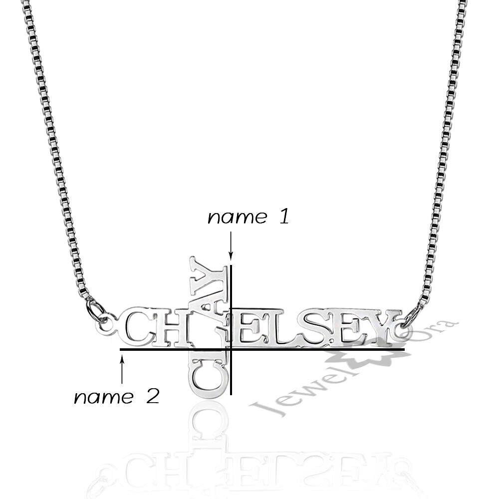 Personalized 925 Sterling Silver Necklace, 2 Name Engraved Cross Pendant, Jewelry Gift For Women - Personalized Jewel