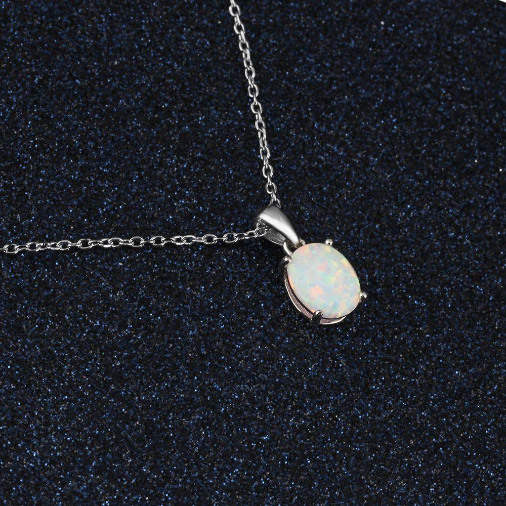 Personalized 925 Sterling Silver Necklace for Women with Milky Opal Pendant, Wedding Gift for Girls - Personalized Jewel